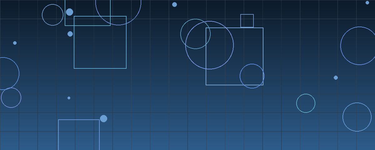 Abstract navy blue geometric composition of overlapping squares and circles representing a deal split between cash and stock
