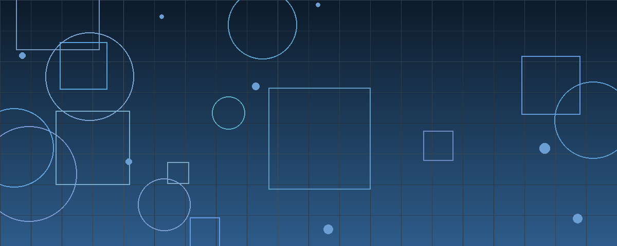 Abstract navy blue geometric composition of outlined circles and rectangles over a grid, suggesting a structured review process moving along parallel tracks