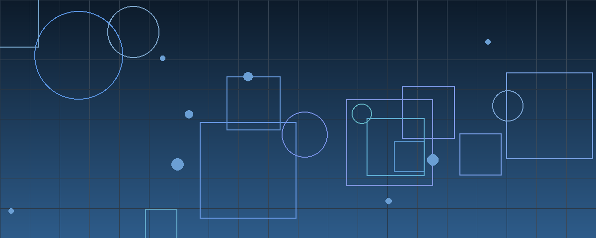 Abstract navy blue geometric pattern of overlapping circles and squares representing the layered equity and debt components of a large leveraged buyout