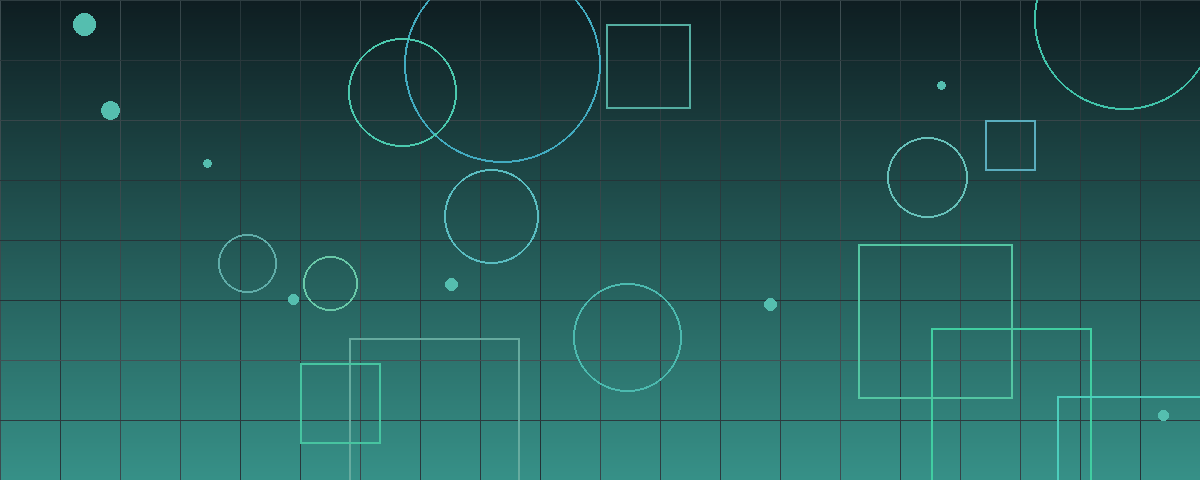 Abstract geometric pattern in teal and steel tones suggesting a single large form dominating a field of smaller ones