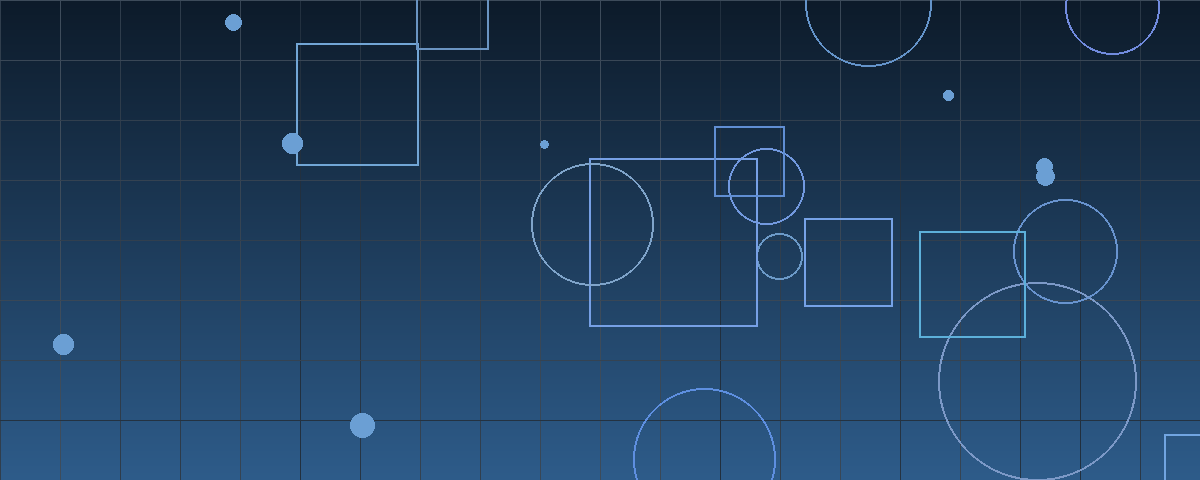 Abstract navy blue geometric composition of overlapping squares and circles representing a bid measured against a depressed reference price