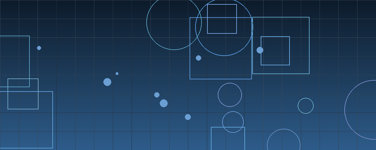Abstract navy blue geometric composition of intersecting grids, circles, and rising nodes suggesting renewed deal activity reaching the middle market