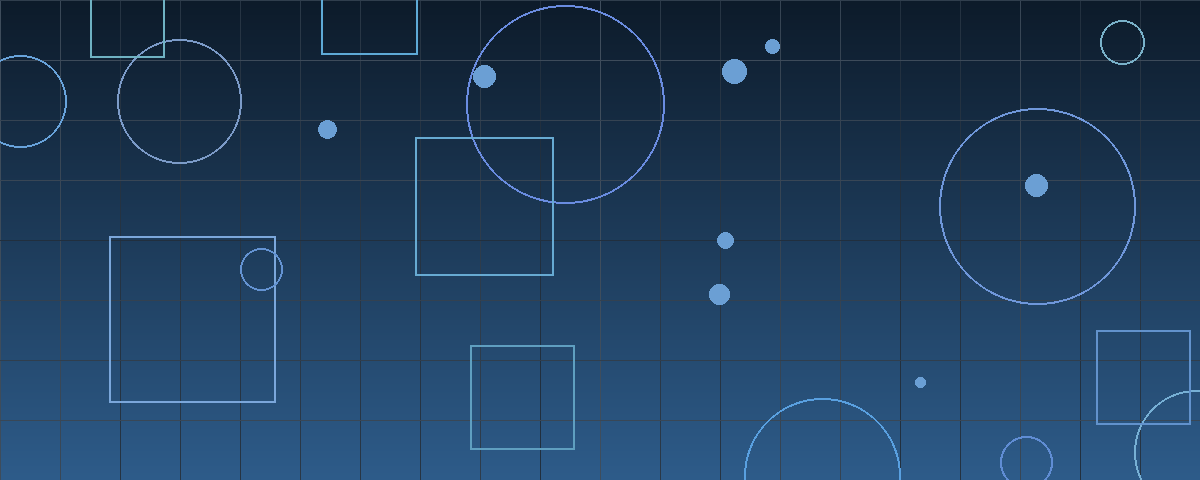 Abstract navy blue geometric composition of overlapping circles and squares connected by a grid, suggesting multiple independent capital sources assembling around a single transaction