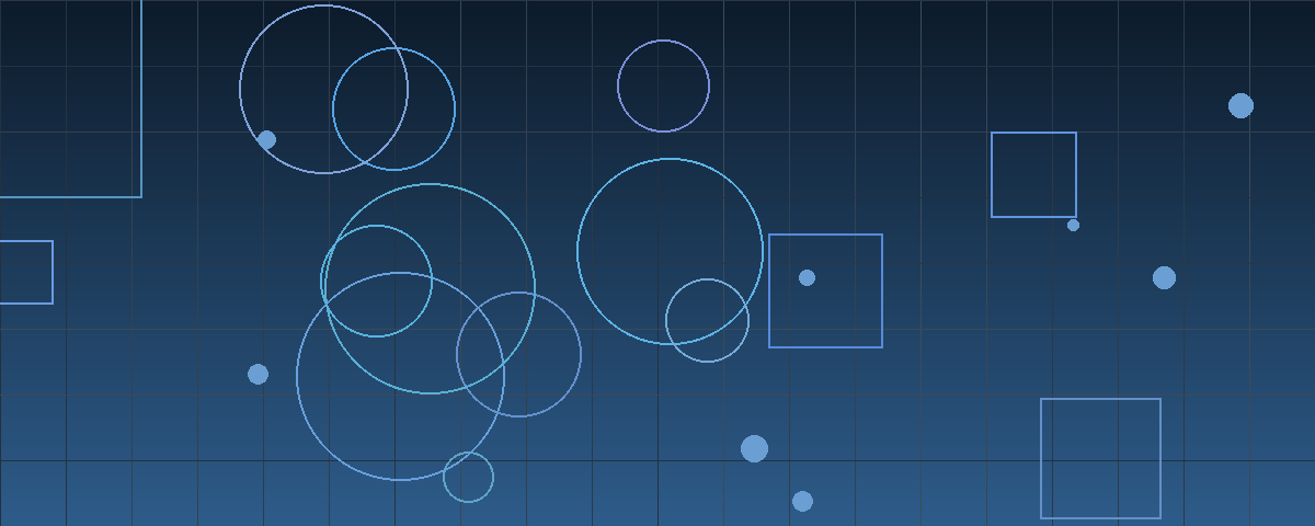 Abstract geometric pattern in navy and steel blue suggesting a clock face over rows of queued blocks waiting to move
