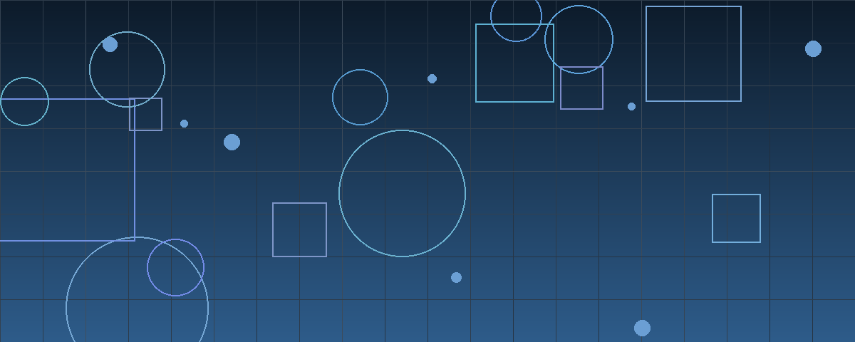 Abstract navy blue geometric composition of layered circles and rectangles over a horizontal grid, suggesting a protective boundary drawn around a transaction