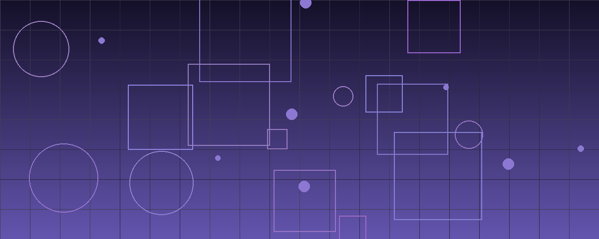 Abstract indigo geometric composition of layered circles and rectangles over a horizontal grid, suggesting a market separating into distinct tiers